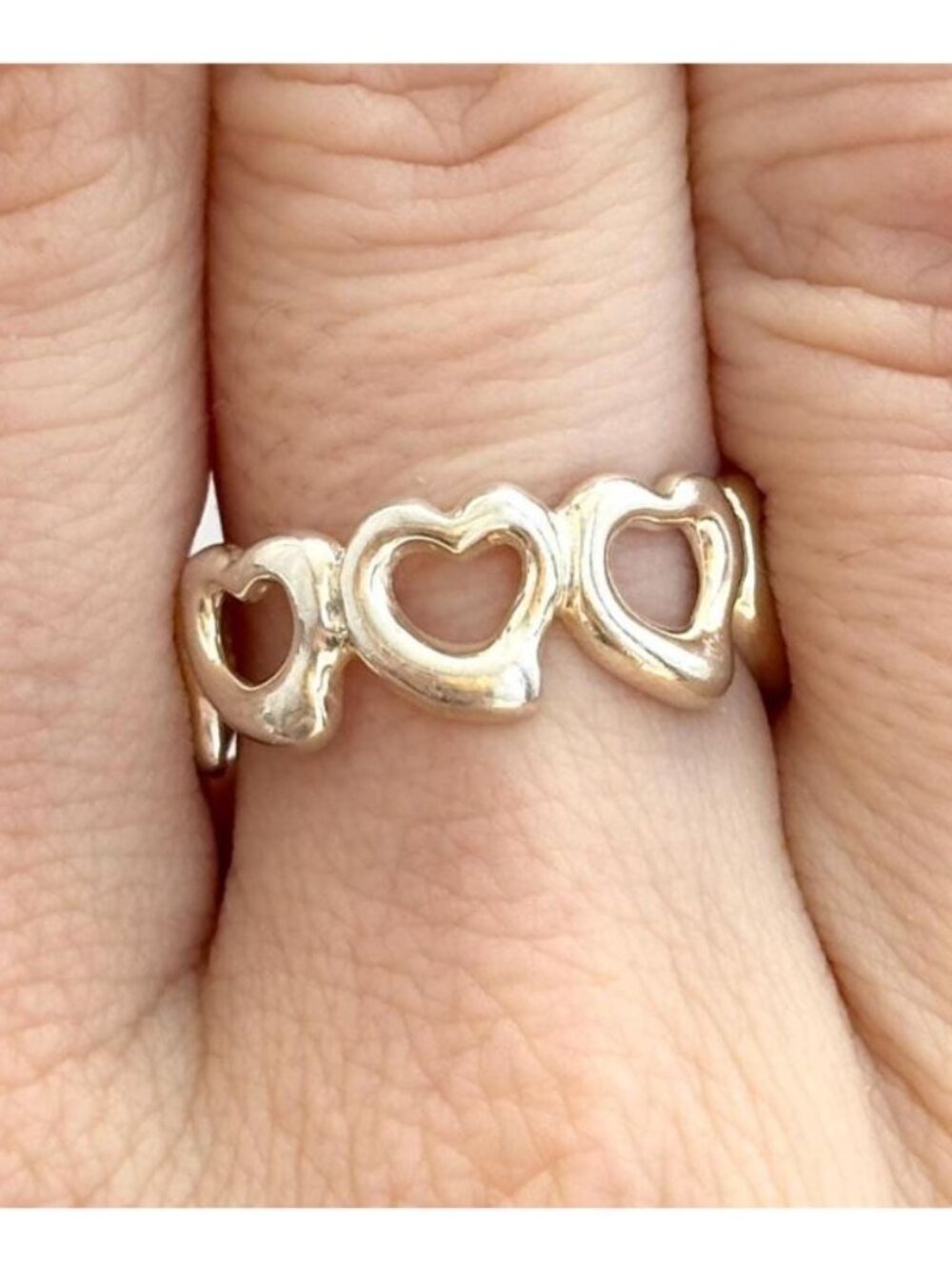 Frieze Style Heart Shape Straight Sterling Silver 925 Vintage Ring - sz 7.75